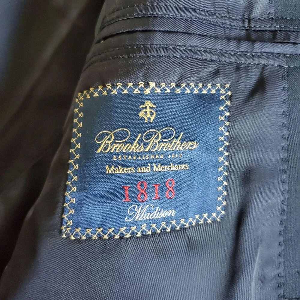 Brooks Brothers 1818 Madison Suit Mens 46R W41 Navy Wool Estrato Tailored USA